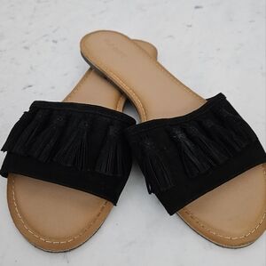 Black Fringed Sandals